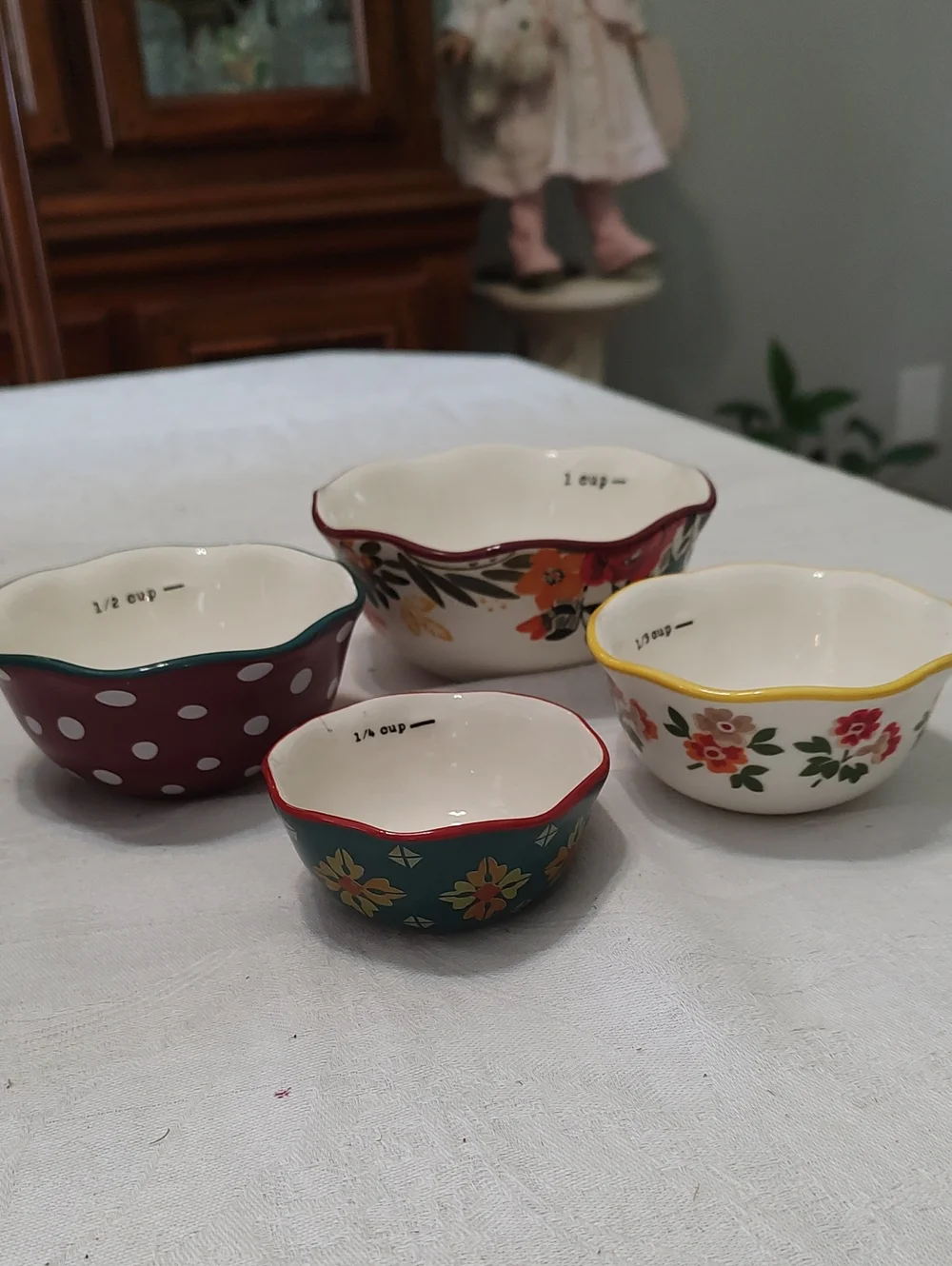 Colorful Floral Ceramic Measuring Bowl Set - Multicolor